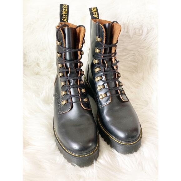 DR MARTENS Leona Heeled Platform Combat Boots Black 7 - Picture 6 of 10